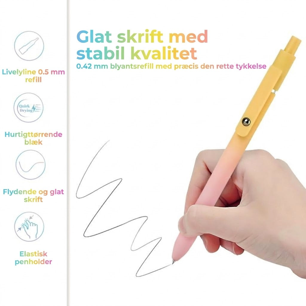 Luksus gelpennesæt (5 stk.) – Smukt gradientdesign – 0,5 mm hurtigtørrende blæk