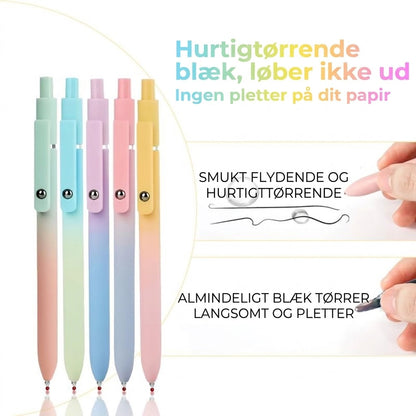 Luksus gelpennesæt (5 stk.) – Smukt gradientdesign – 0,5 mm hurtigtørrende blæk
