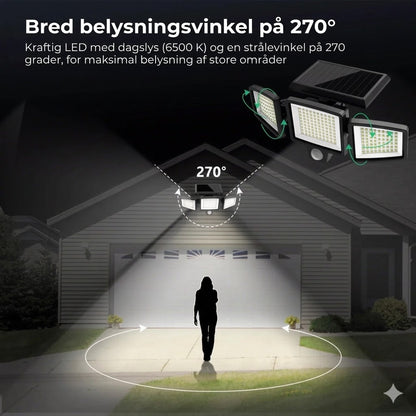 [200 LED-lys] Solcelle væglampe med bevægelsessensor – Udendørs solcellebelysning – IP65 vandtæt – 100% energibesparende