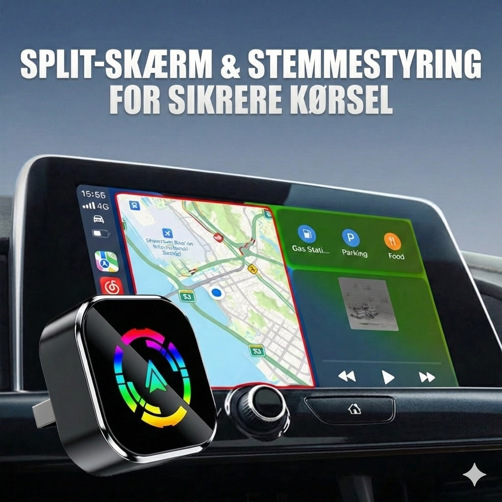 Trådløs 2-i-1-adapter til iPhone og Android Auto