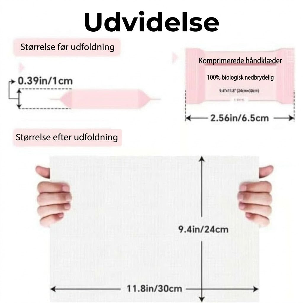 Komprimerede håndklæder i tabletform – bærbare rejsehåndklæder, perfekte til camping og udendørs aktiviteter