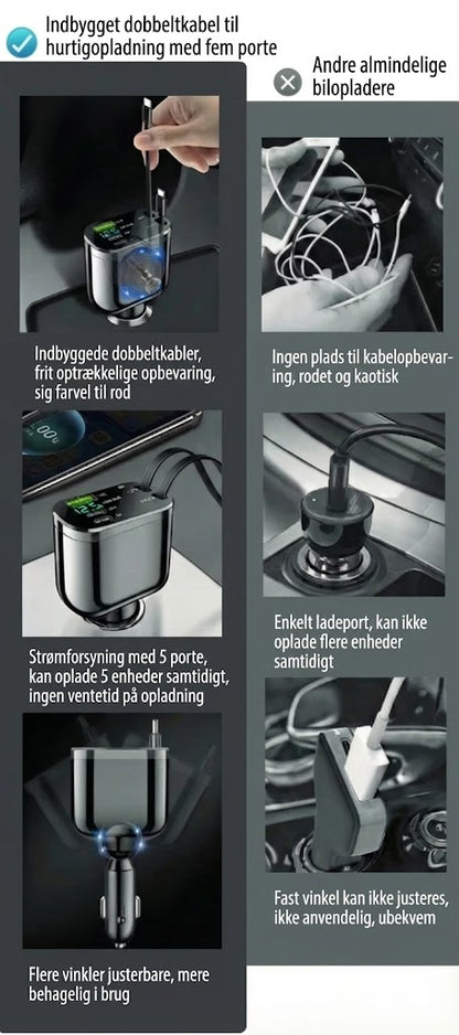 5-i-1 billader til for- og bagsæde – med forlængerkabel