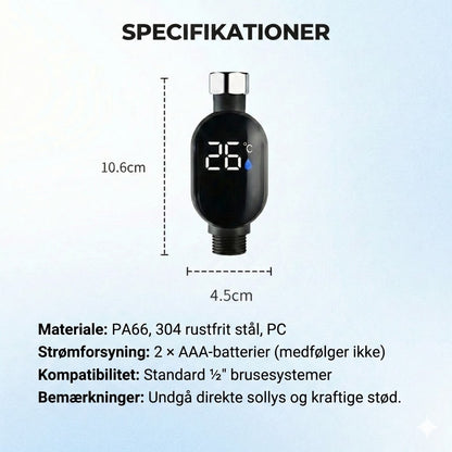 Digital brusetermometer – batterifri LED-vandtermometer (sikker for babyer og børn)