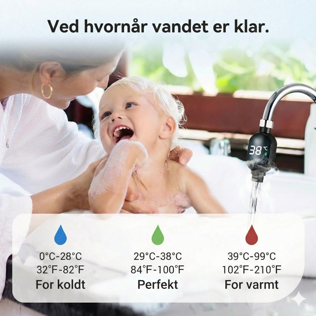 Digital brusetermometer – batterifri LED-vandtermometer (sikker for babyer og børn)