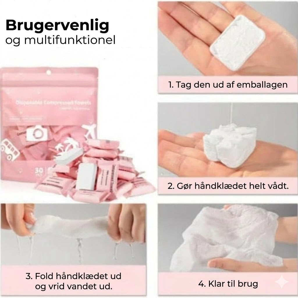 Komprimerede håndklæder i tabletform – bærbare rejsehåndklæder, perfekte til camping og udendørs aktiviteter