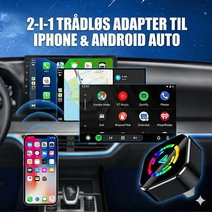 Trådløs 2-i-1-adapter til iPhone og Android Auto