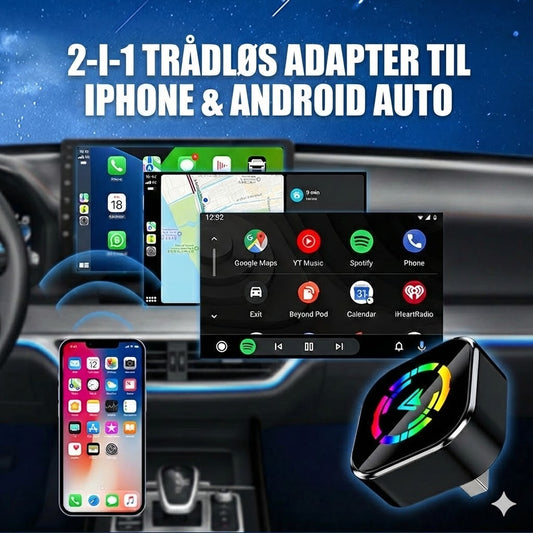 Trådløs 2-i-1-adapter til iPhone og Android Auto