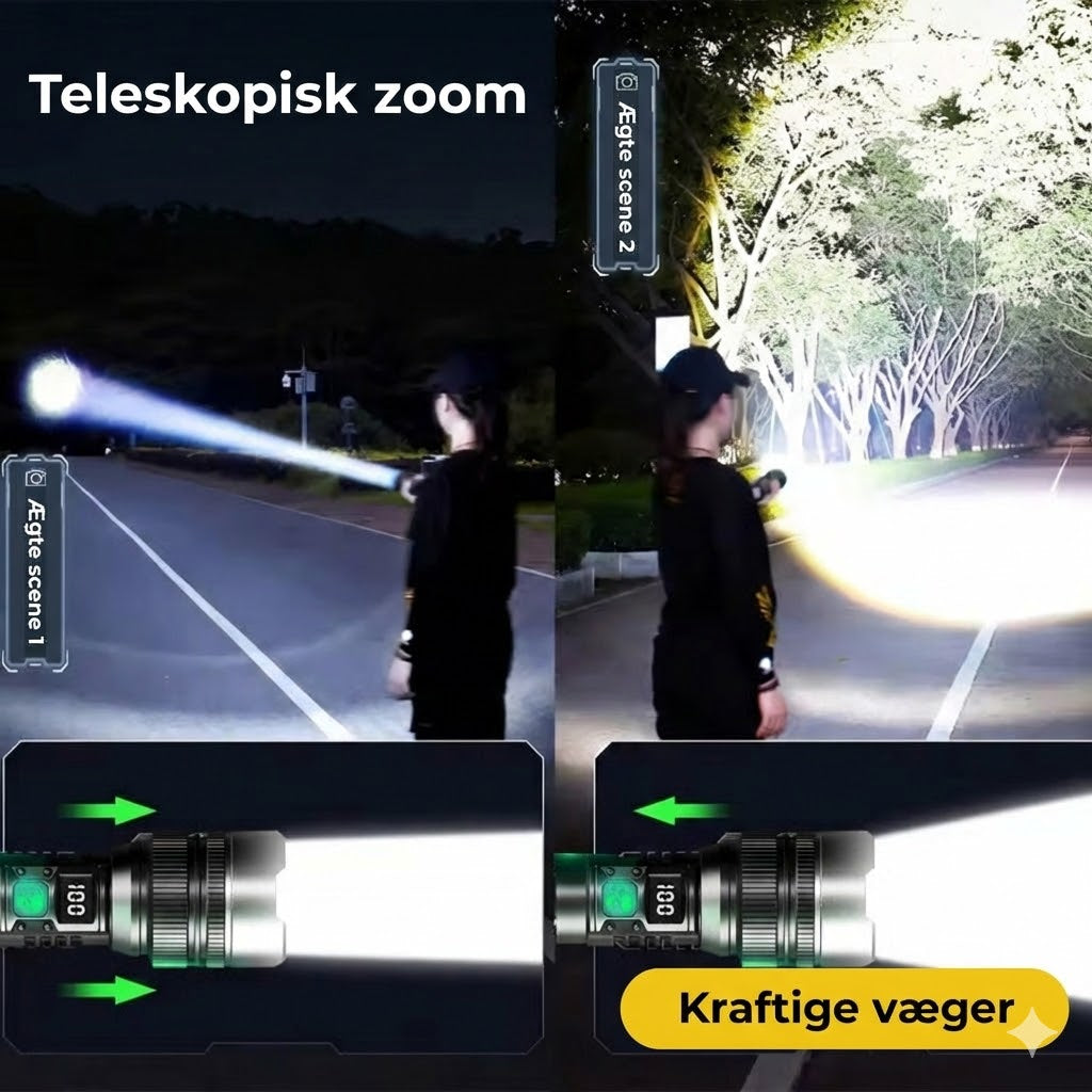 Taktisk lommelygte med powerbank-funktion