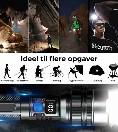 Taktisk lommelygte med powerbank-funktion
