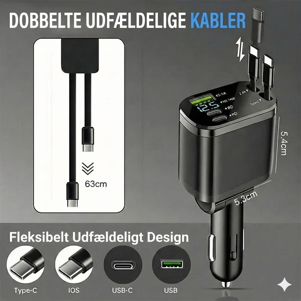 5-i-1 billader til for- og bagsæde – med forlængerkabel