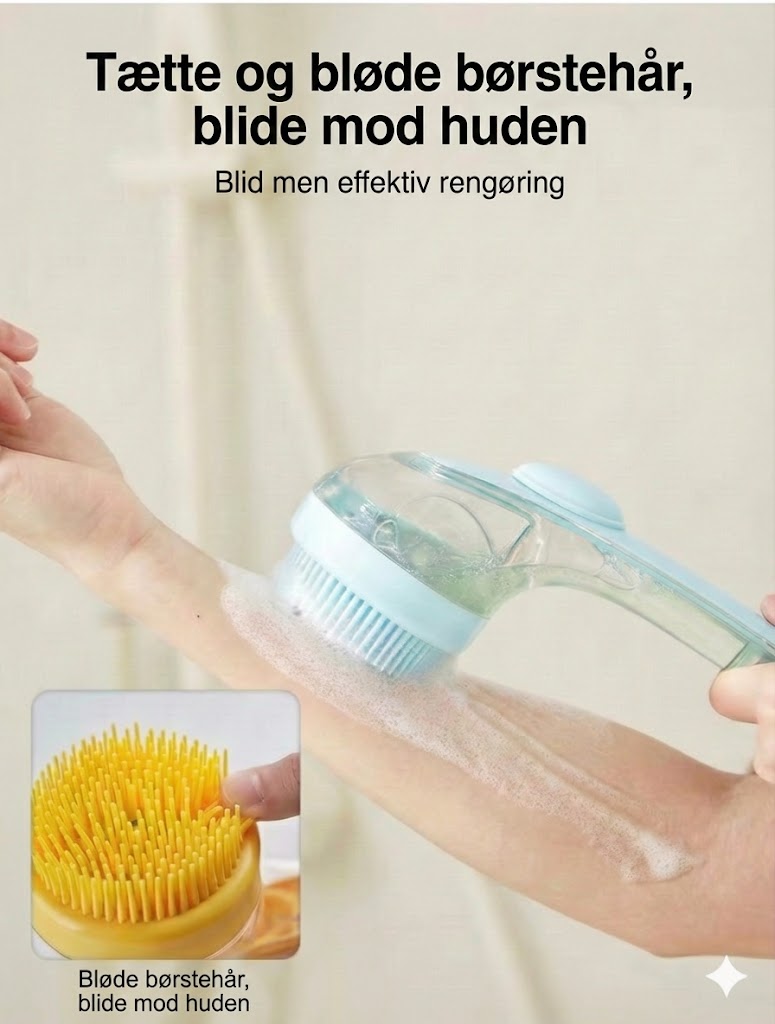 Hundebørste til bad med shampoo-dispenser