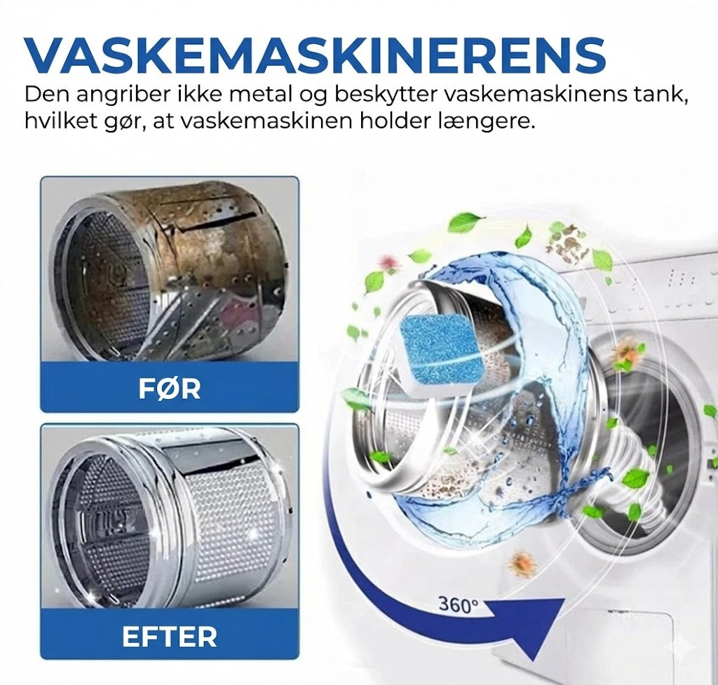 Rengøringstabletter til vaskemaskine – Fjerner kalk og lugt – Dybdegående rengøring – [12 stk.] – Universal