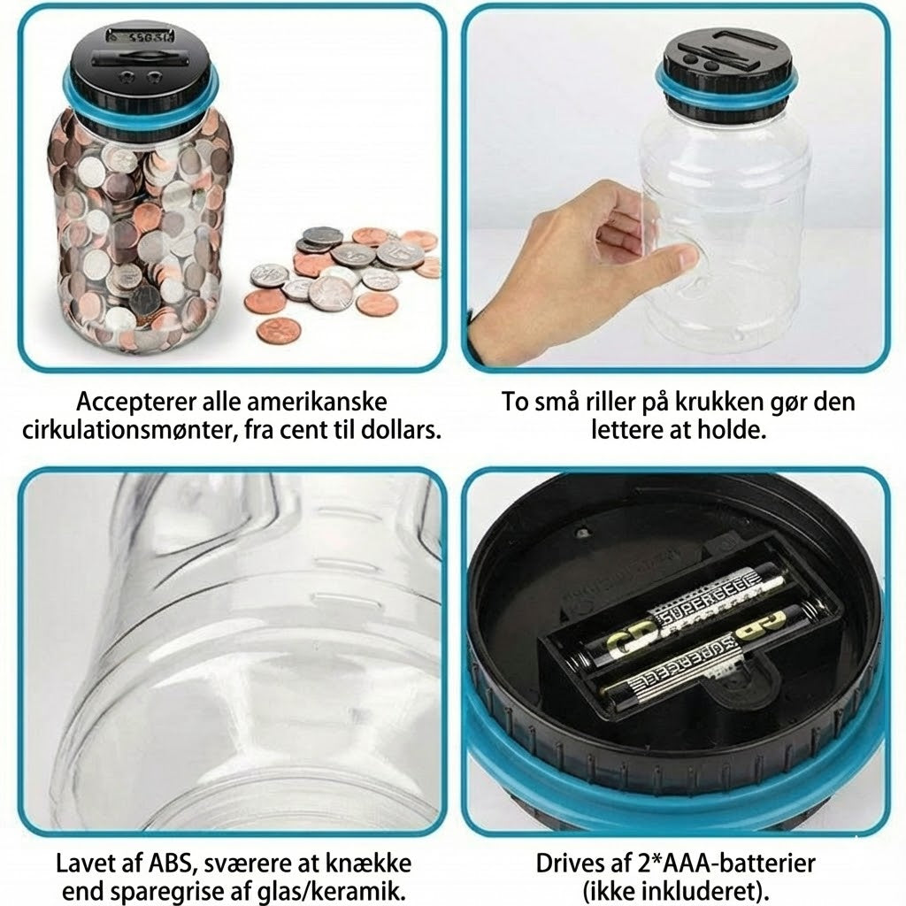 Elektronisk sparebøsse med automatisk tæller