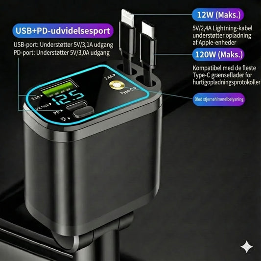 5-i-1 billader til for- og bagsæde – med forlængerkabel